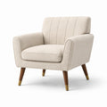 Fauteuil en tissu polyester beige avec pieds en bois