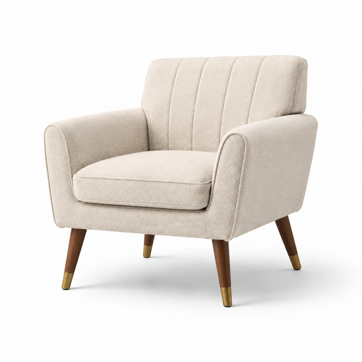 Fauteuil en tissu polyester beige avec pieds en bois