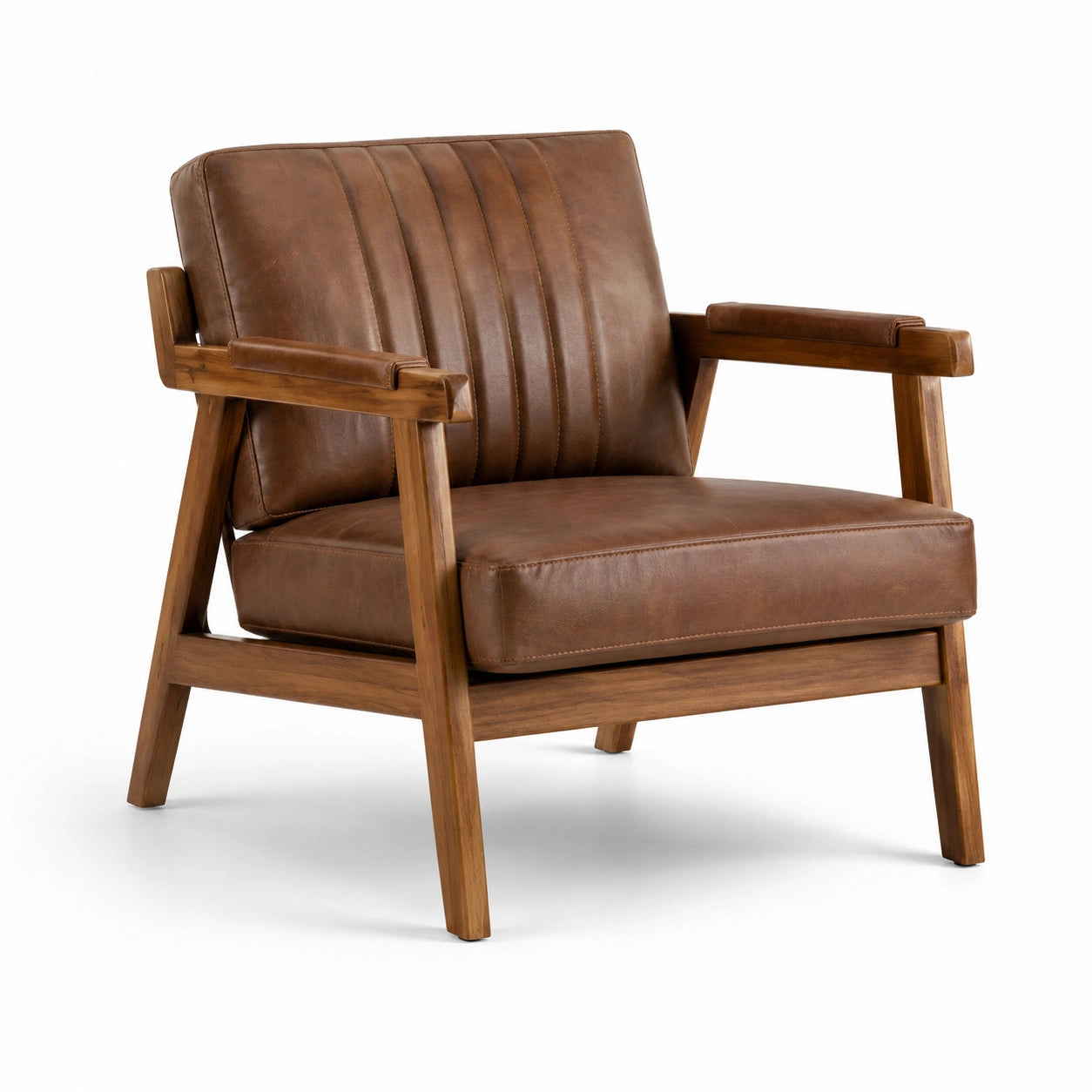 Fauteuil en bois et cuir synthétique marron acajou