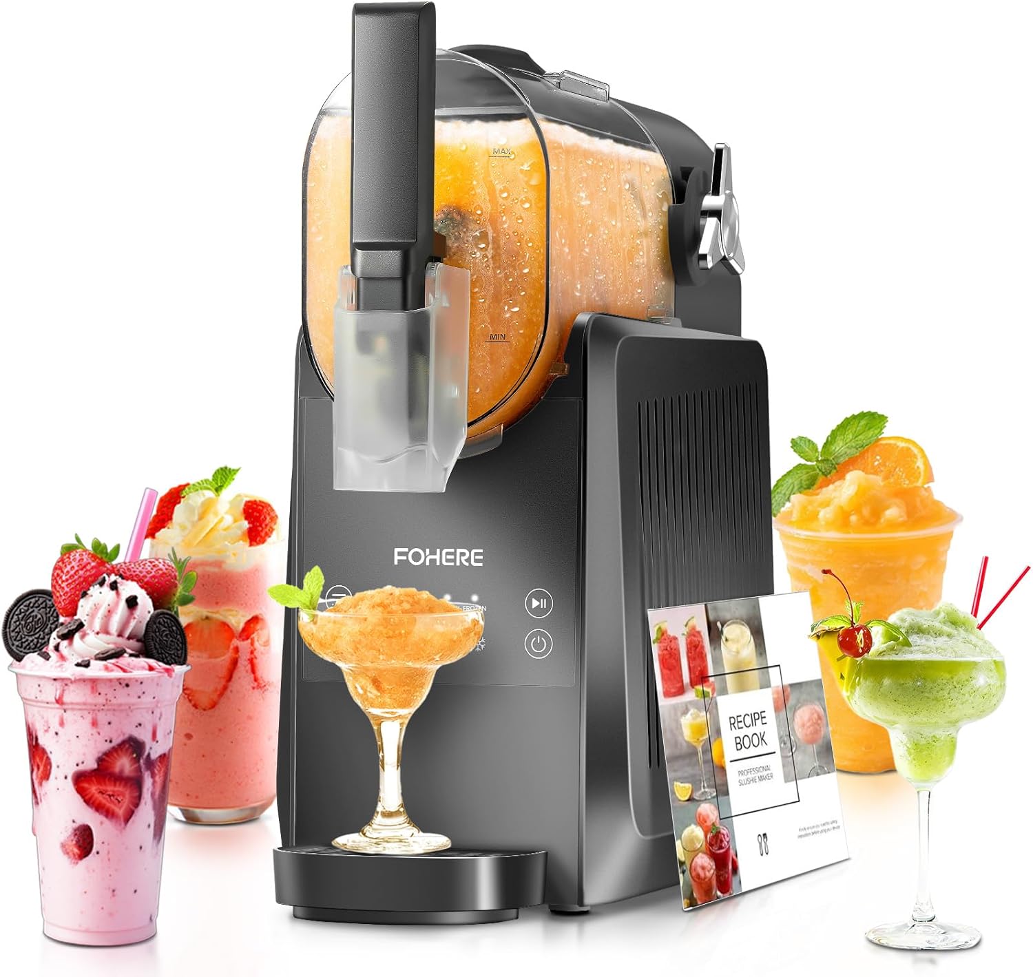FOHERE Slush Machine 2.6L, 5-in-1 Slush Machine, Autonettoyage Slush Maker pour Maison, Noir, préparation en 15–60min, Cocktail
