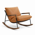 Fauteuil à bascule en cuir synthétique marron avec structure métallique