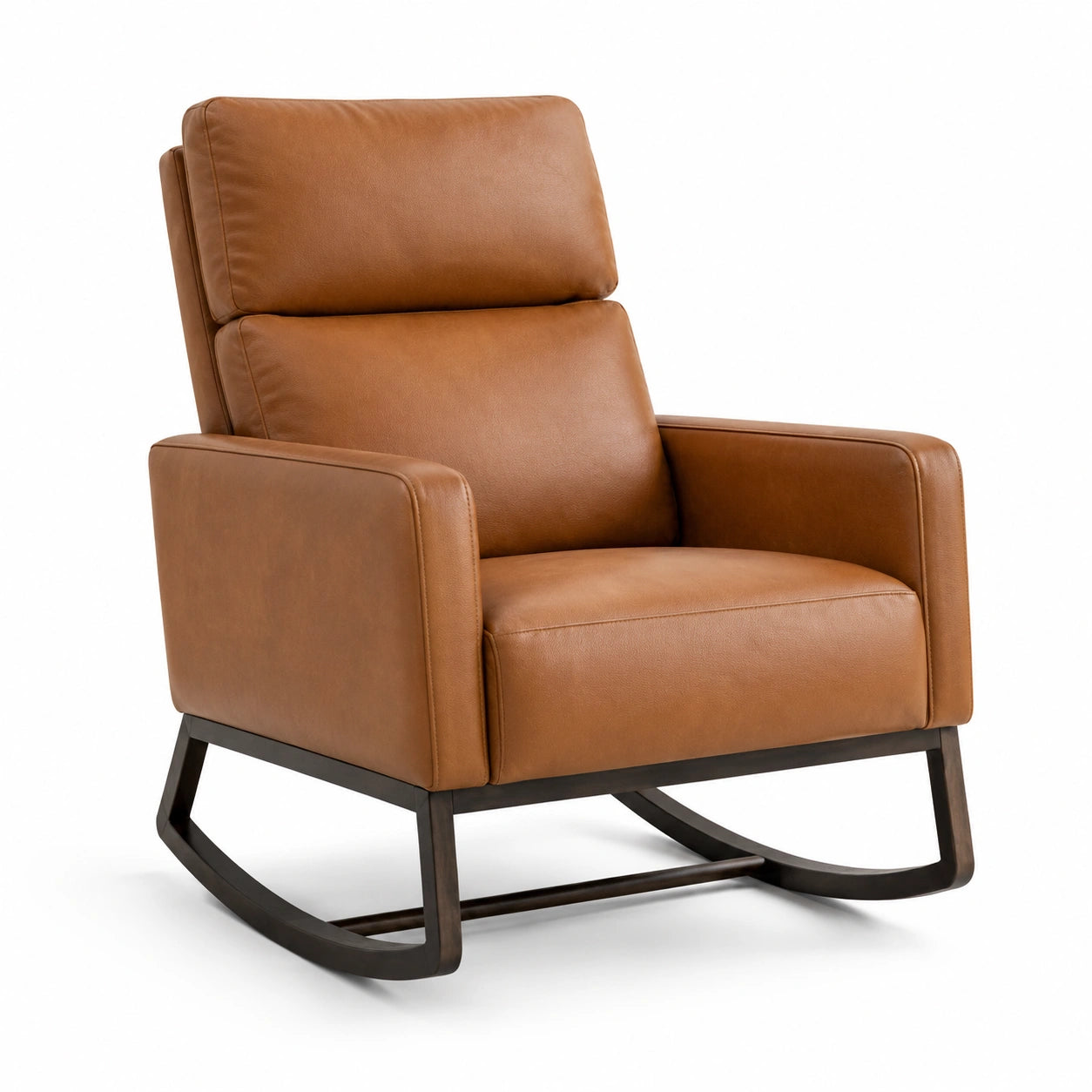 Fauteuil à bascule en cuir synthétique brun avec structure en acier