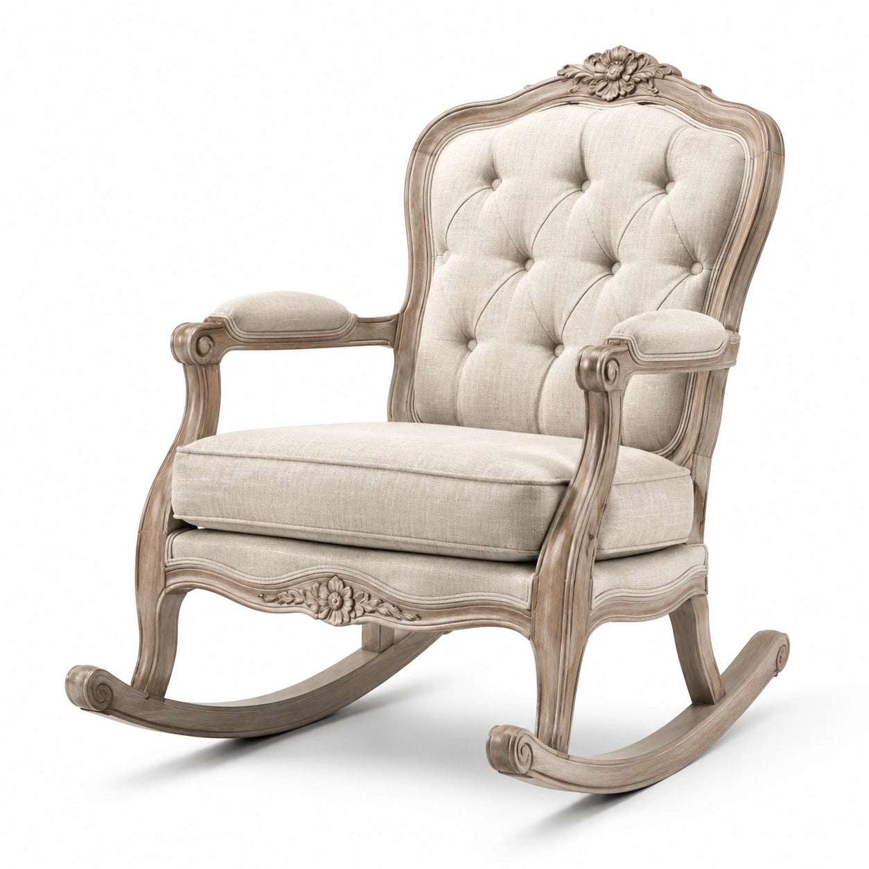Fauteuil à bascule en bois et lin beige