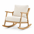 Fauteuil à bascule en bois avec coussins en tissu bouclé beige