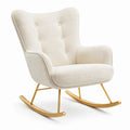 Fauteuil à bascule en tissu bouclé crème avec base en métal doré