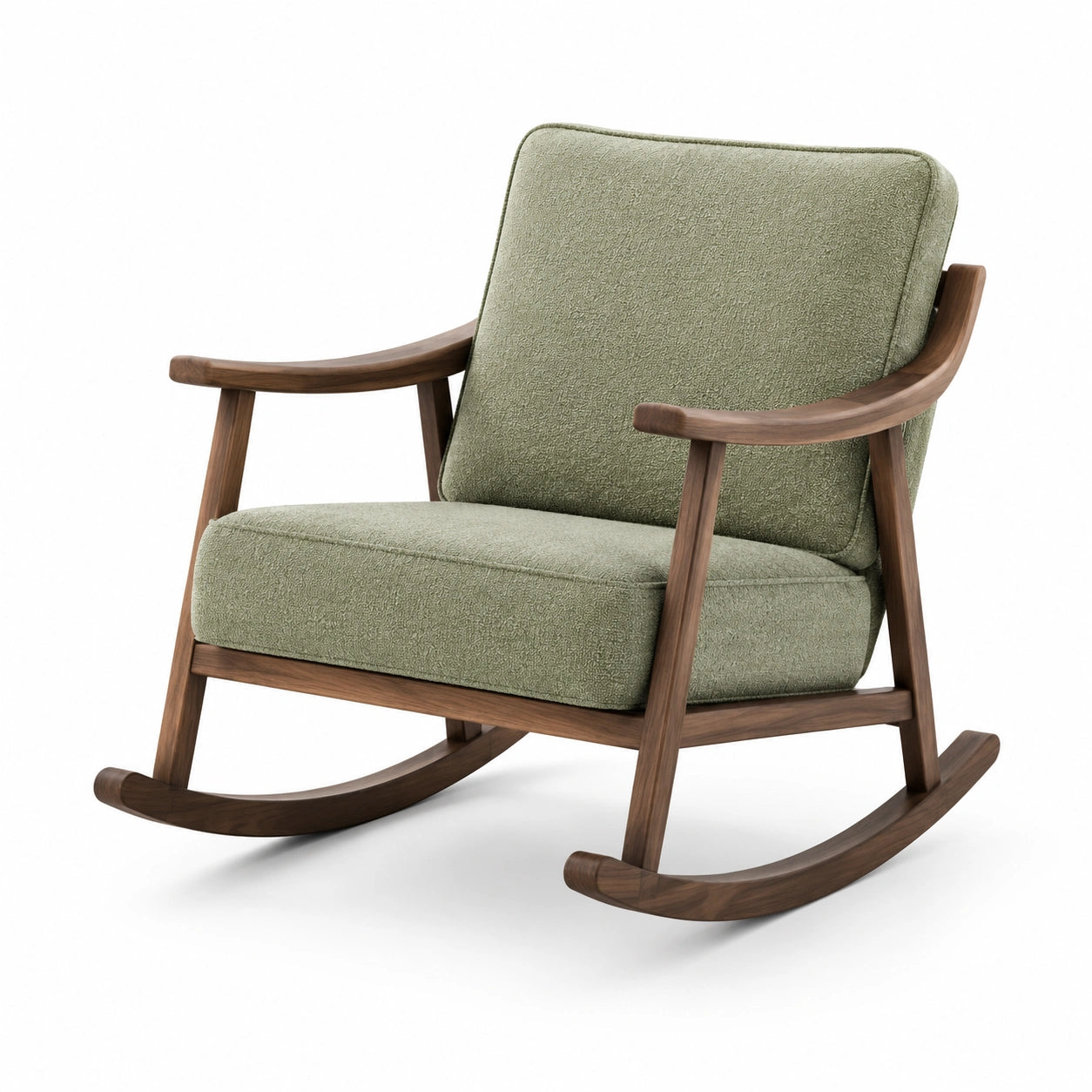 Fauteuil à bascule en bois et tissu polyester vert