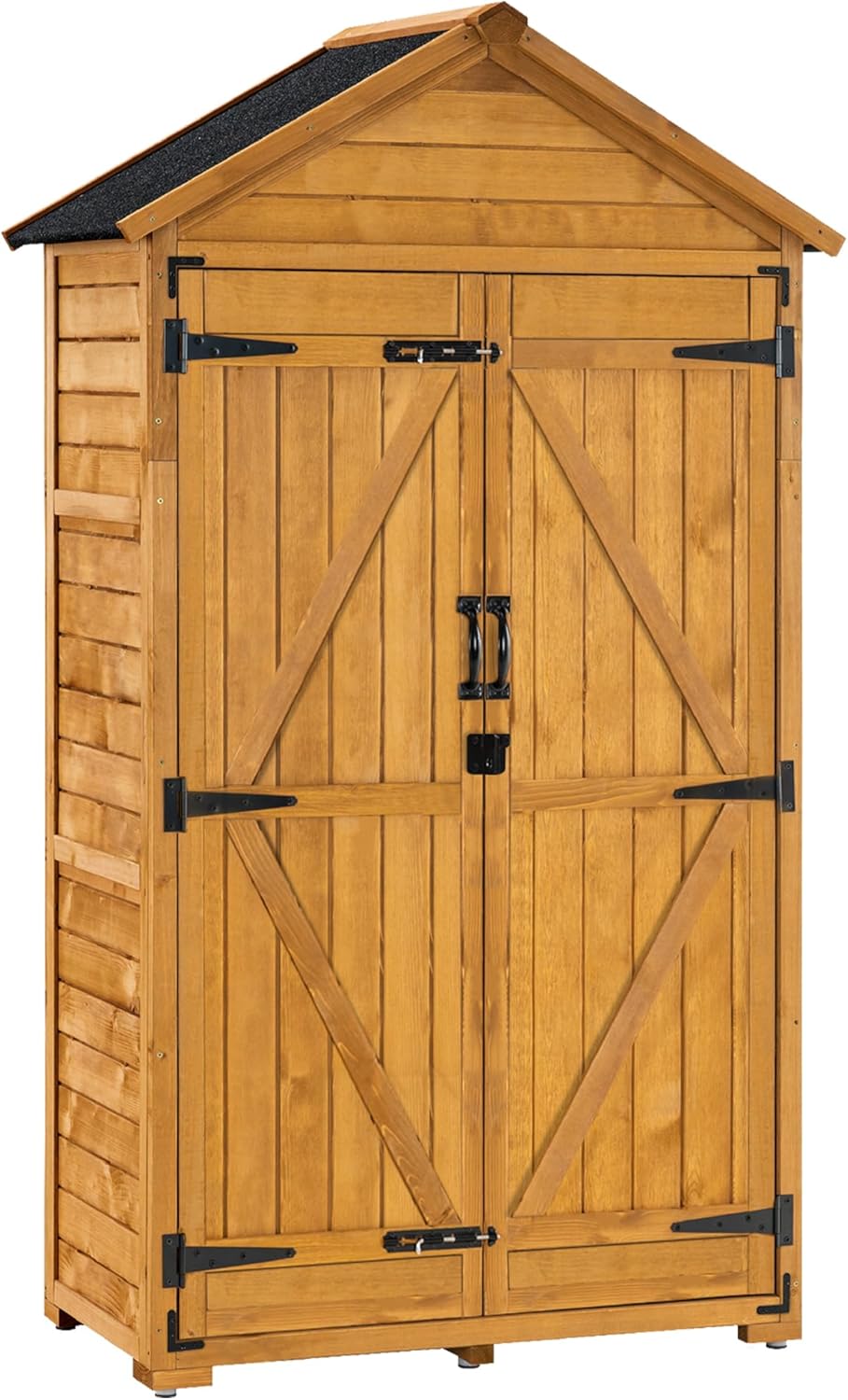 Armoire de Jardin avec Toit à pignon en Bois imperméable Gris/Naturel 1000D 48 x 90 x 178 cm – M MCombo, Naturel/Noir, Naturel