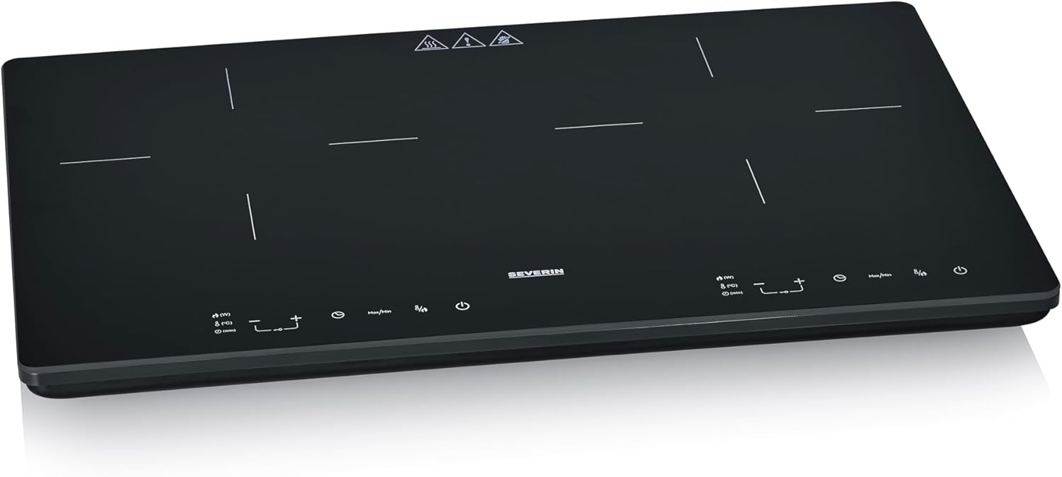 Severin Double plaque à induction 3 400 W, Plaque en revêtement vitrocéramique avec thermostat réglable jusqu'à 240°C, DK 1033, noir
