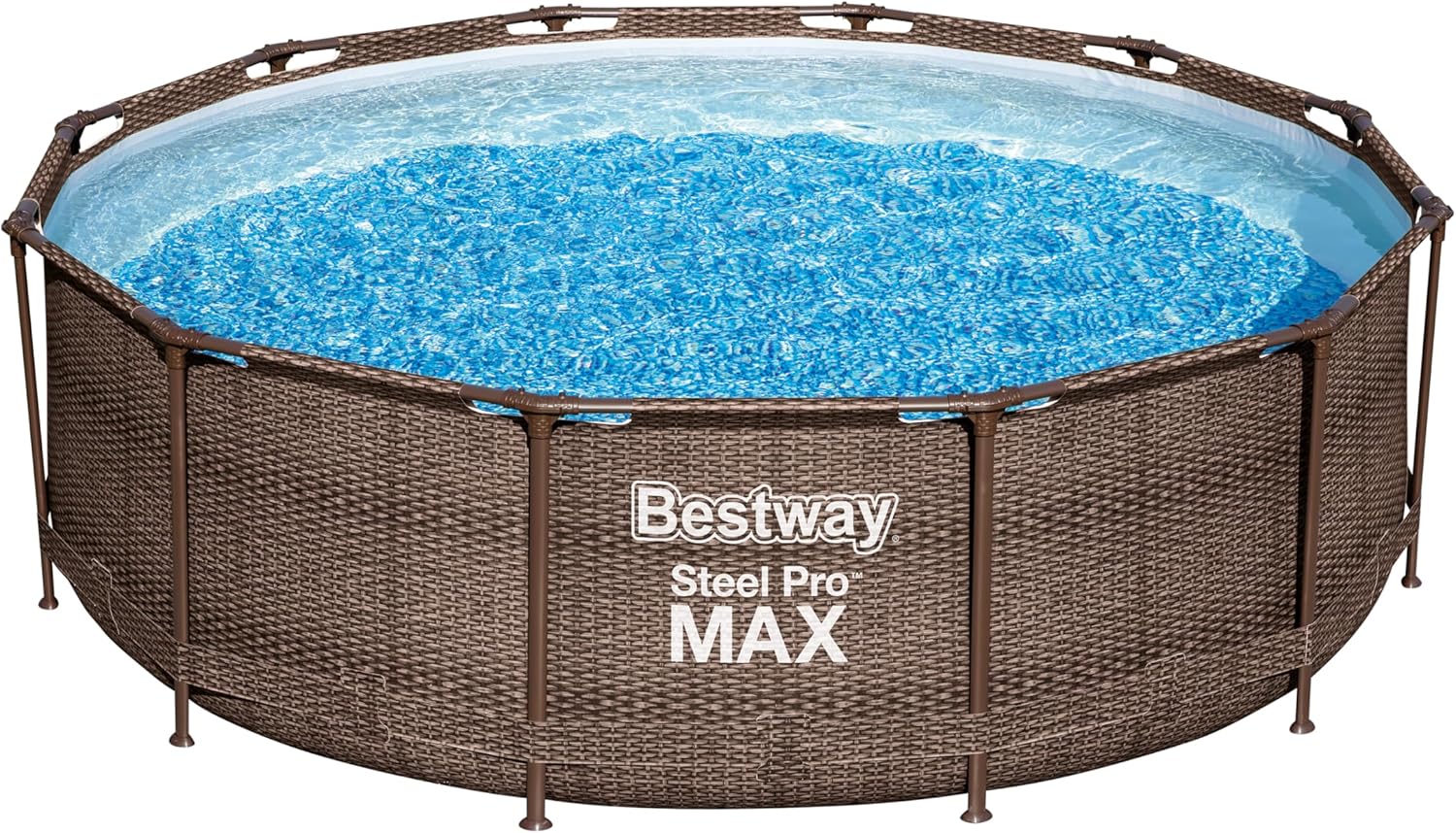 Steel Pro Max Frame Kit Piscine avec Pompe à Filtre Ø 366 x 100 cm – Bestway, Chocolat/Bleu, Aspect rotin, Chocolat, Ronde