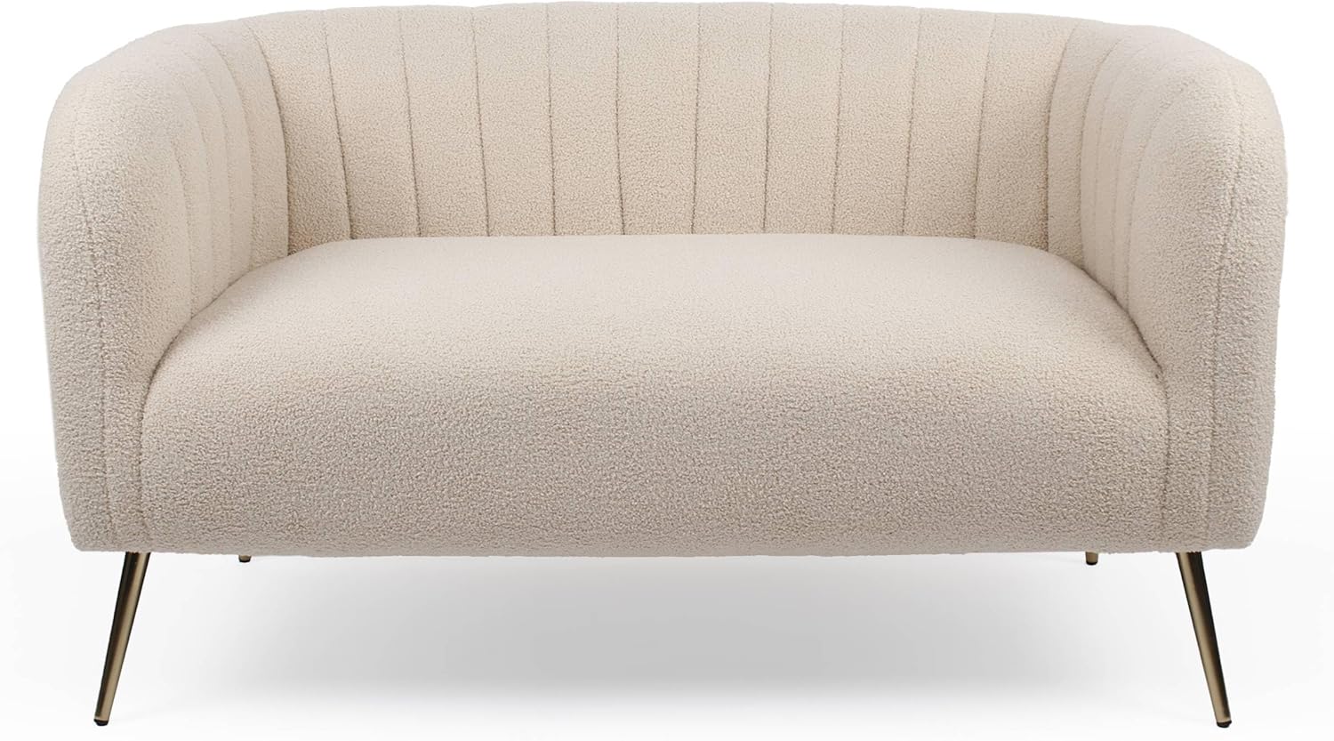 Canapé 2 Places BOMBARO Tissu Bouclette Beige & Pieds métal doré, Salon, Beige/Doré – Menzzo, Canapé Design Moderne Compact