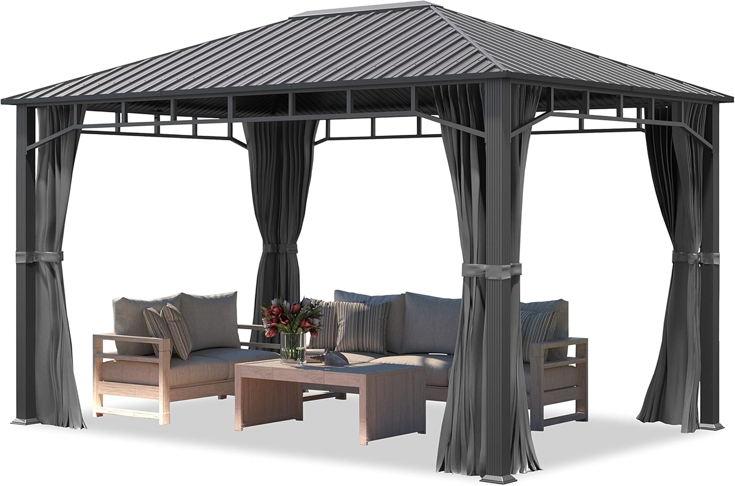 Tonnelle de Jardin 3x4 m Toit en Acier, profilé env. 90x90 mm – TOOLPORT, 4 parois latérales en Gris