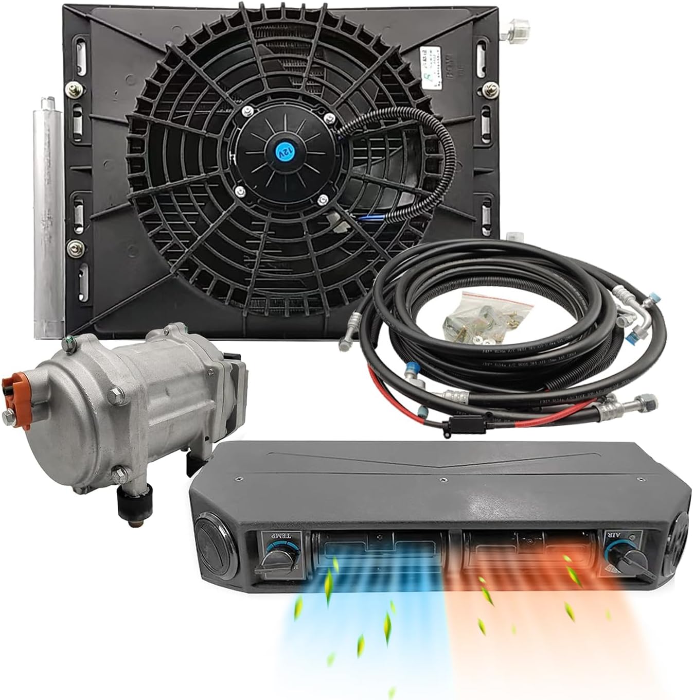Climatiseur portable, système de refroidissement universel 12V sous tableau de bord pour voitures, Noir/Argent, fourgons, camions, camping-cars