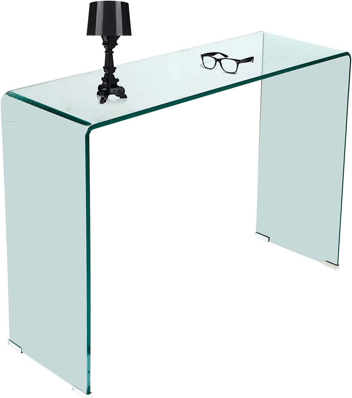 Table consoles, Console en verre trempé transparent, 100 x 75 x 33 cm., Transparent – Dmora