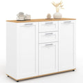 Buffet 100 cm VITO 3 Portes et 2 tiroirs Blanc et Plateau Bois, Blanc/Bois – IDMarket