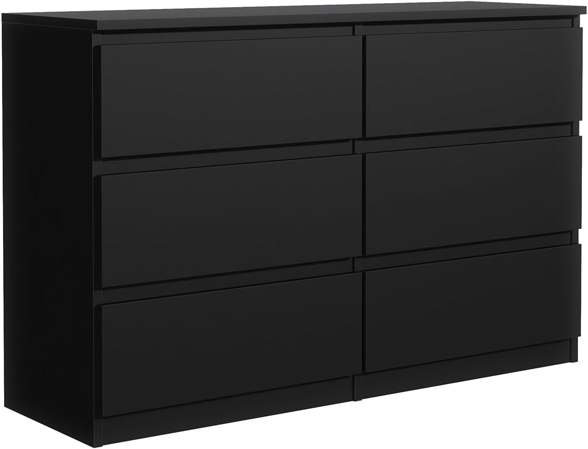 Commode 6 Tiroirs Noir 120 cm, 120 x 39 x 78, 5 cm, Meuble de Rangement Spacieux pour Chambre – MebLocker, Design Minimaliste