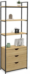 IDMarket, Etagère bibliothèque 4 Niveaux avec 3 tiroirs Detroit Design Industriel 170 cm, Chêne/Noir