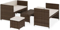 Salon de Jardin 5 Pièces en Résine Tressée Marron, Ensemble Mobilier Extérieur avec Coussins Blanc Crème – Mhdvray, Marron/Blanc Crème, Table Basse