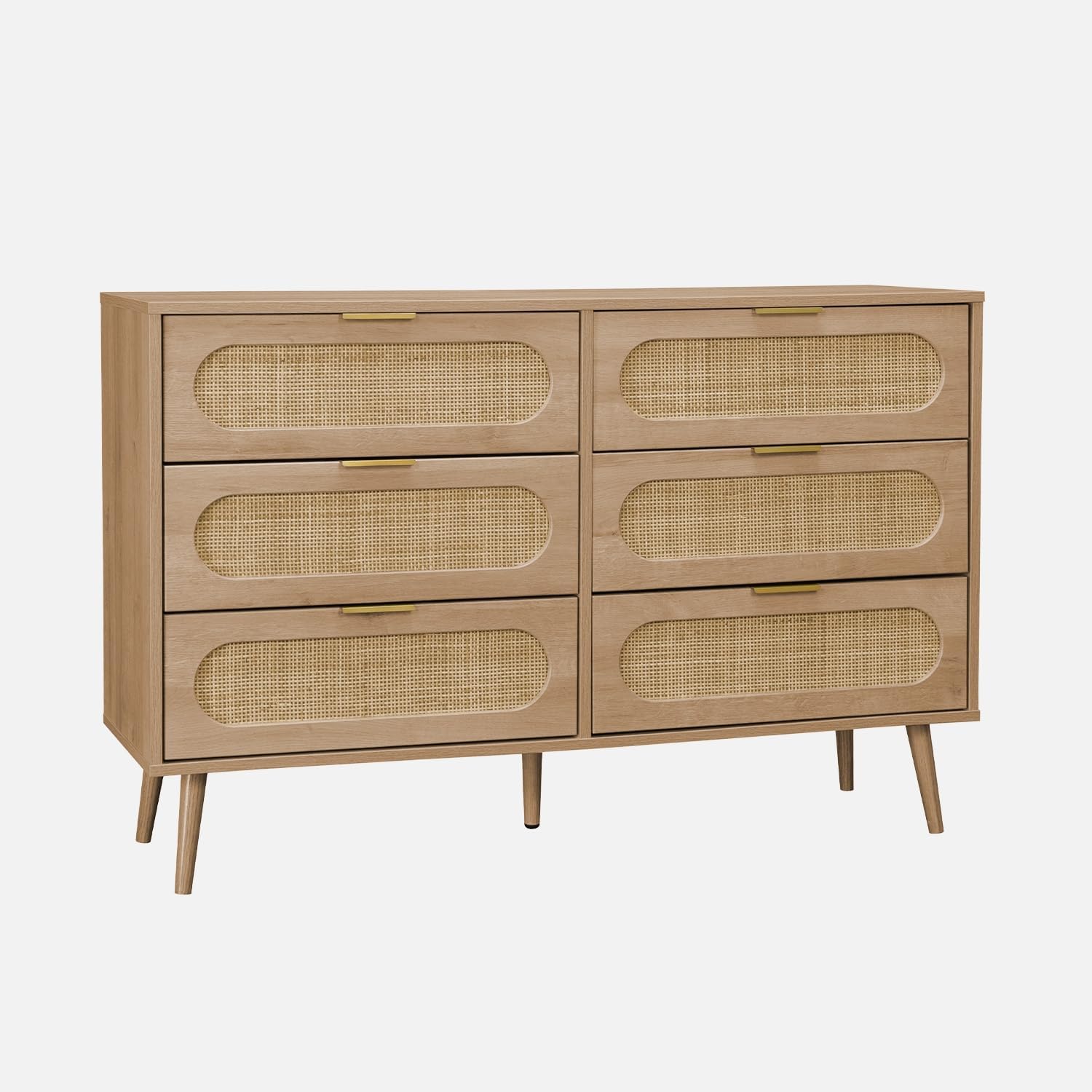 Commode. Eva. 6 tiroirs. décor Bois. cannage Arrondi L 120 x l 39 x H 79cm – Alice's Garden, sweeek