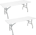 Lot de 2 Tables Pliantes Jardin, Table Camping Pique Nique 8 Places, Portable avec Poignée – Oxeo, 180cm, Blanc, Table réception