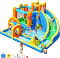 Château Gonflable Parc Aquatique avec Long Toboggan, Cascade pour L'extérieur/l'intérieur – SportBob, Jaune/Orange/Bleu/Vert, Soufflerie