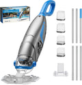UIRWAY IPX8 V3 Aspirateur Piscine sans Fil, 2026 IPX8 Balai Aspirateur Piscine Rechargeable avec 2 Têtes & 4 Sacs Filtrants, Argent/Bleu