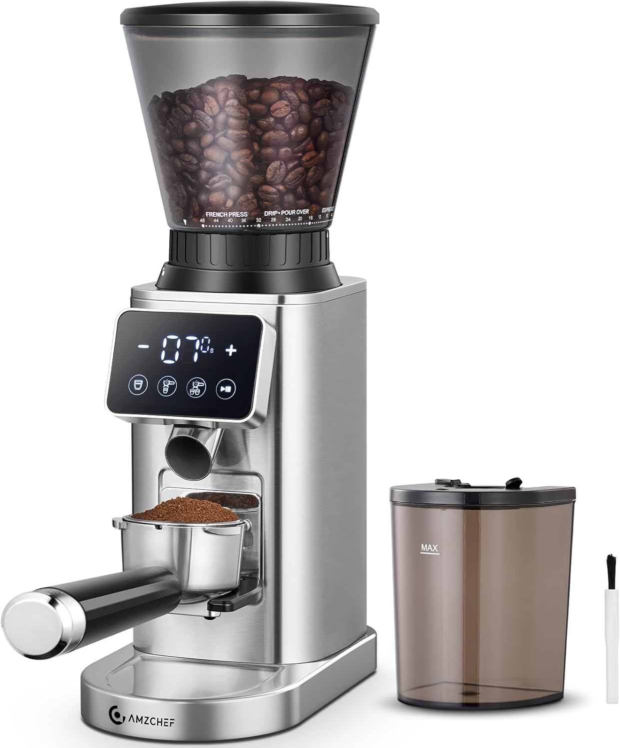 Moulin électriques à cônes, Réservoir à Grains 300 g, pour Expresso et Café Filtre, Meule Conique en Acier Inoxydable – AMZCHEF