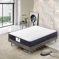 Matelas 140x190x22cm Ressorts Mousse polyuréthane et 22CM mémoire de Forme, Blanc/Bleu Marine – TEENO