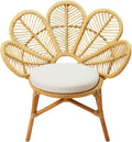 Fauteuil en Rotin Paon avec Coussin Blanc, D 70 X P 85 X H 90 Cm, Chaise pour Extérieur Ou Intérieur, Beige/Blanc – Deconation