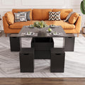 Table Basse Relevable, avec Con 4 Tabourets, Table de Salon Multifonctionnelle 4 en 1 – VOWNER, Noir, Plateau Relevable
