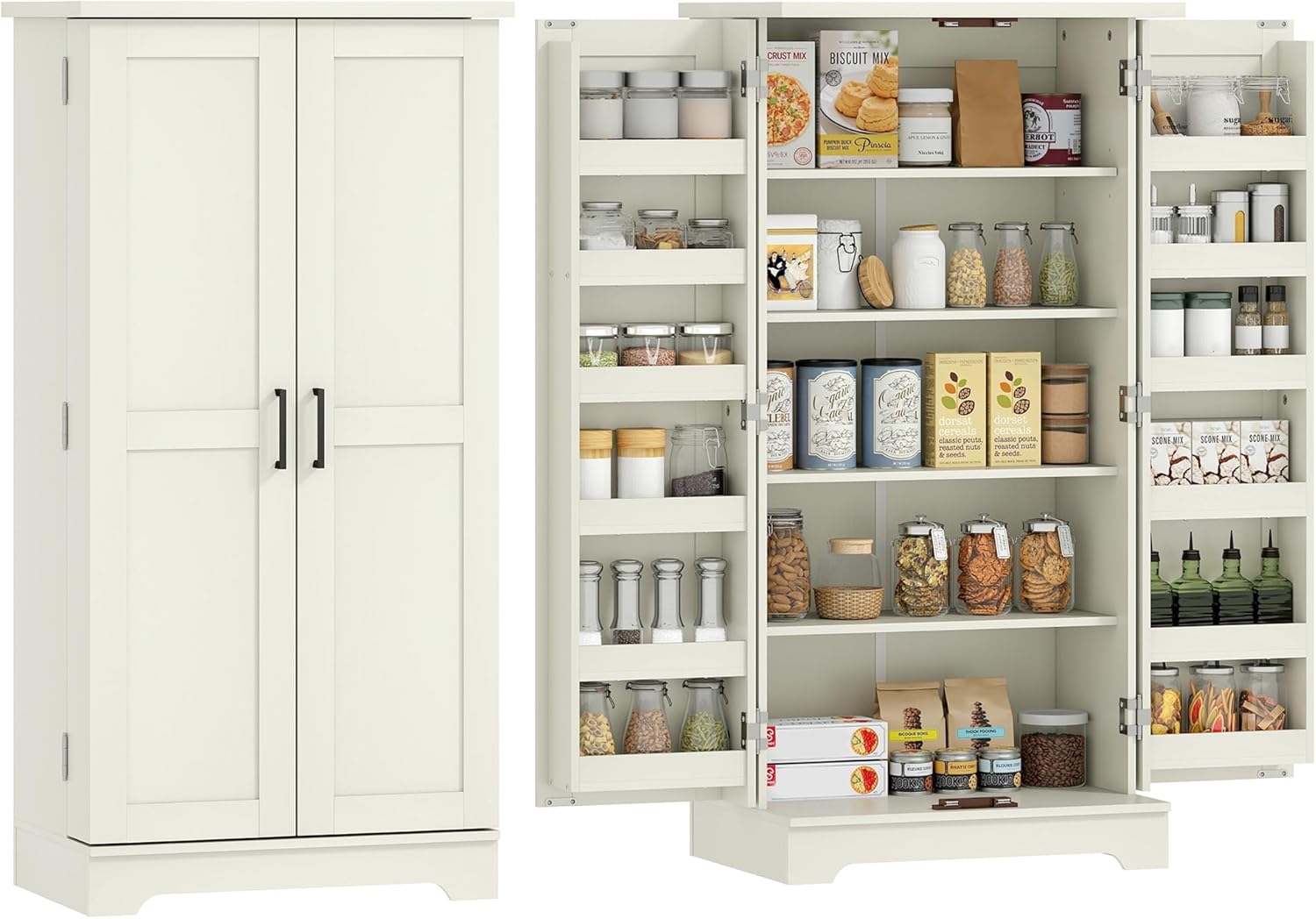 Buffet Cuisine, 5 Niveaux, Grain de Bois, avec Portes et étagères réglables, Armoire de Cuisine – HOMCOM, 60 x 40 x 120 cm