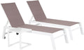 Happy Garden, Bain de soleil, Set 2 Bains de Soleil Barbados en textilène Taupe et Aluminium Blanc + Table d'appoint., Taupe/Blanc