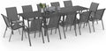 IDMarket, Ensemble salle à manger, Salon de Jardin Madrid Table Extensible Plateau Gris 135-270 CM et 12 chaises empilables, Gris/Gris Anthracite