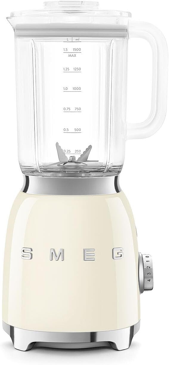 Blender BLF03CREU 1, 5 L, 4 Vitesses – Smeg, 4 Fonctions Smoothie, 800W, Pulse, Glace Pilée et Autonettoyant, Bloc Moteur et Bouchon Doseur, Crème