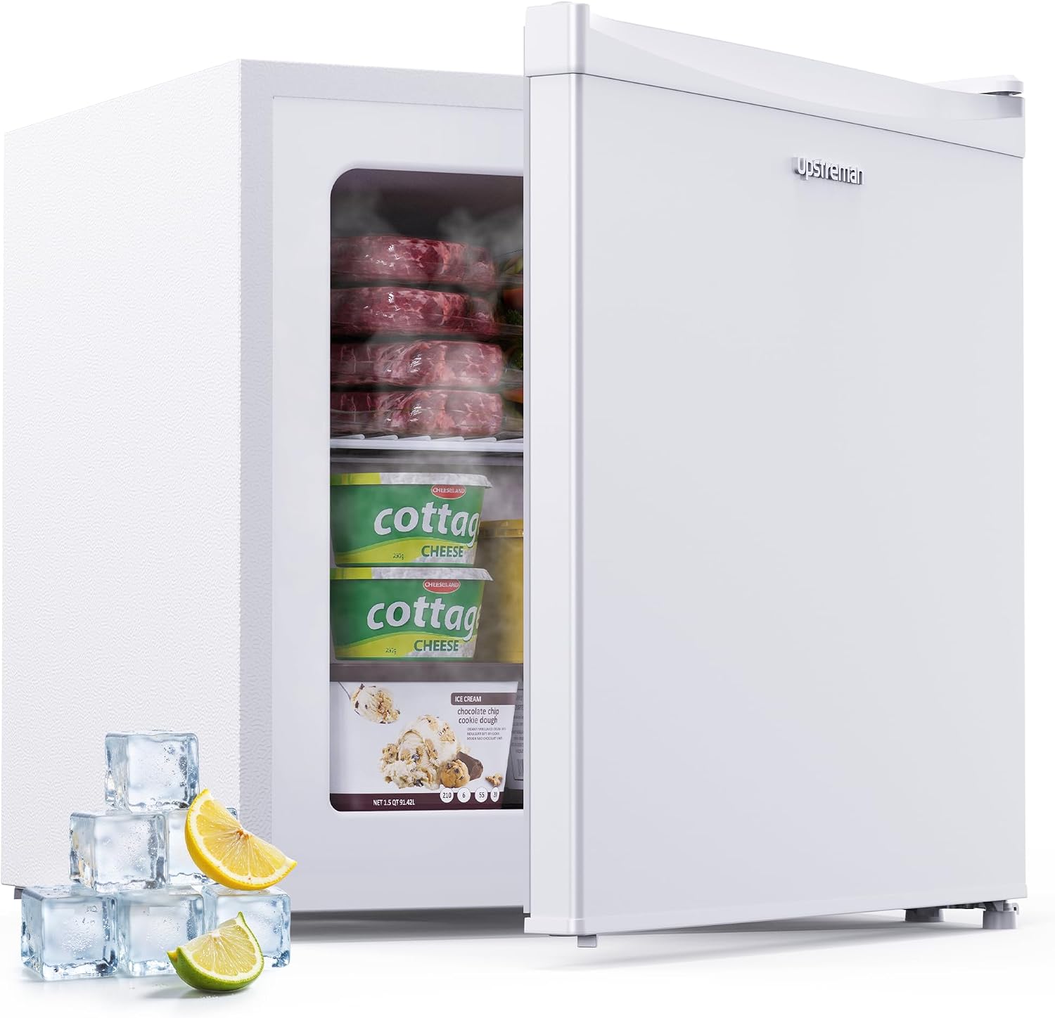 Upstreman UF35 Mini Congélateur 35L, -21°C Petit Congélateur de 4 Étoiles, pour Chambre, UF35, Blanc, Porte Réversible, Silencieux, Bureau, Hôtel