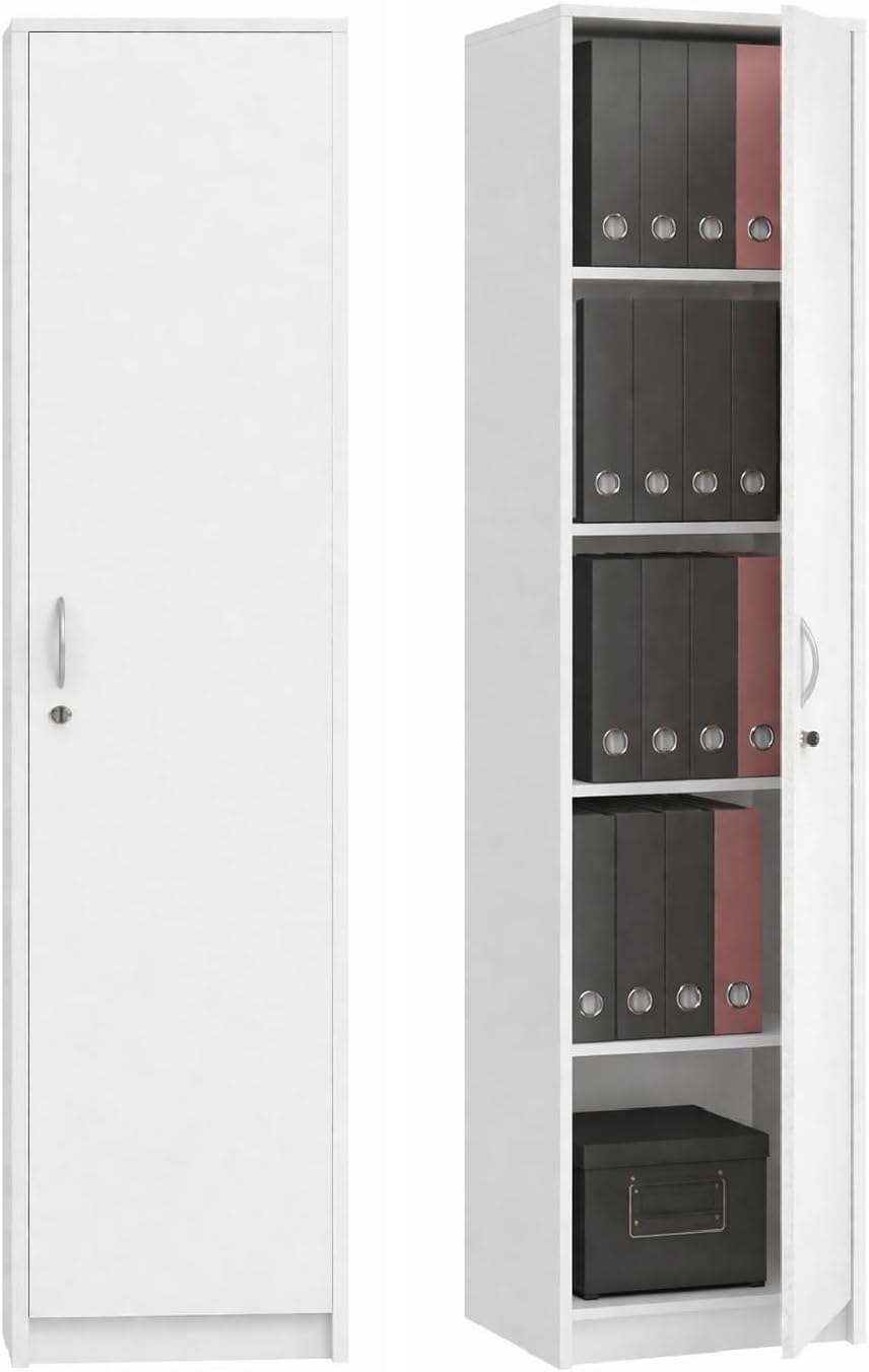 Armoire de Bureau avec Serrure, 180 x 44, 5 x 35 cm, Meuble de Rangement avec 1 Porte et 5 Compartiments, Armoire Universelle pour Bureau et Maison
