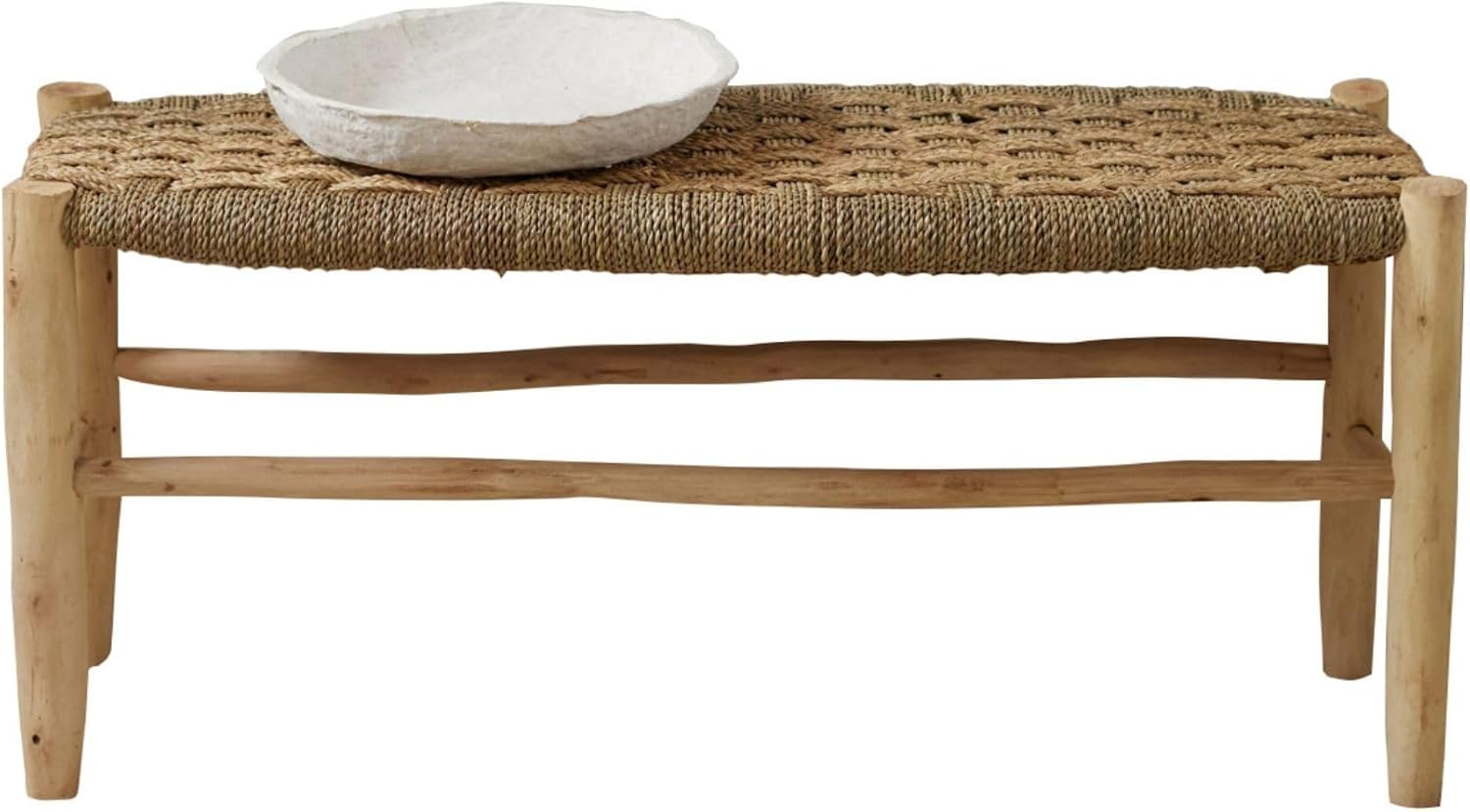 Banc marocain doum tressage Central Bois Naturel 100 x 35 x 35 cm, Beige – Home Maison