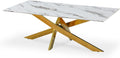 Table Basse rectangulaire en Verre Effet marbre et Pieds doré Jodie, Blanc/Doré – INTENSE DECO