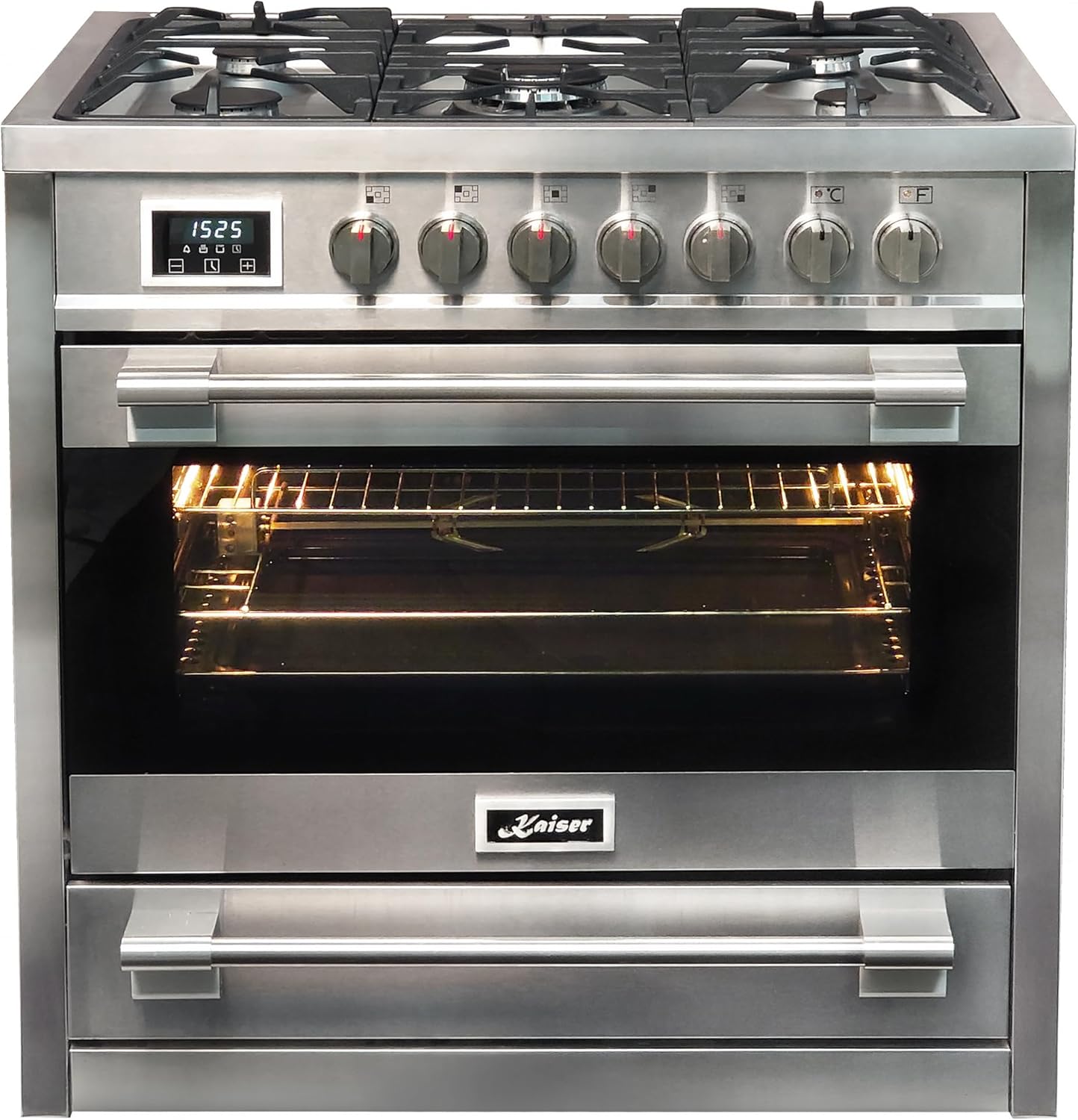 Kaiser, Four encastrables, HGE 93505 R Gaz Electrique Cuisinière 90cm/Four électrique/Cuisinière/ 115L / Plaque de, Acier Inoxydable/Noir