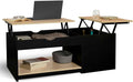 Table Basse 2 Plateaux relevables rectangulaire EYLA avec Coffre Bois Noir et façon hêtre, Noir/Hêtre – IDMarket
