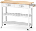 GIANTEX, Desserte, Îlot de Cuisine à 3 Niveaux pour Salon, Blanc/Bois Clair, 116 x 43 x 89 cm, 2 Tiroirs, 2 Étagères, Blanc, Bar