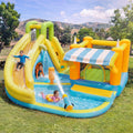 bytnghy, Parc Aquatique Gonflable pour Enfants 7-en-1, Château Gonflable avec Toboggan, Jaune/Vert/Bleu/Orange, Piscine, Mur d'escalade