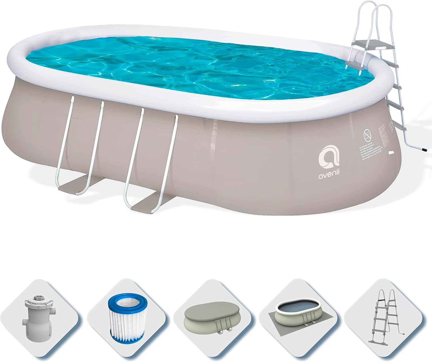 Piscine autoportante Ovale avec Structure, Gris 540x304x106 cm Gris – AVENLI, Gris/Blanc/Bleu