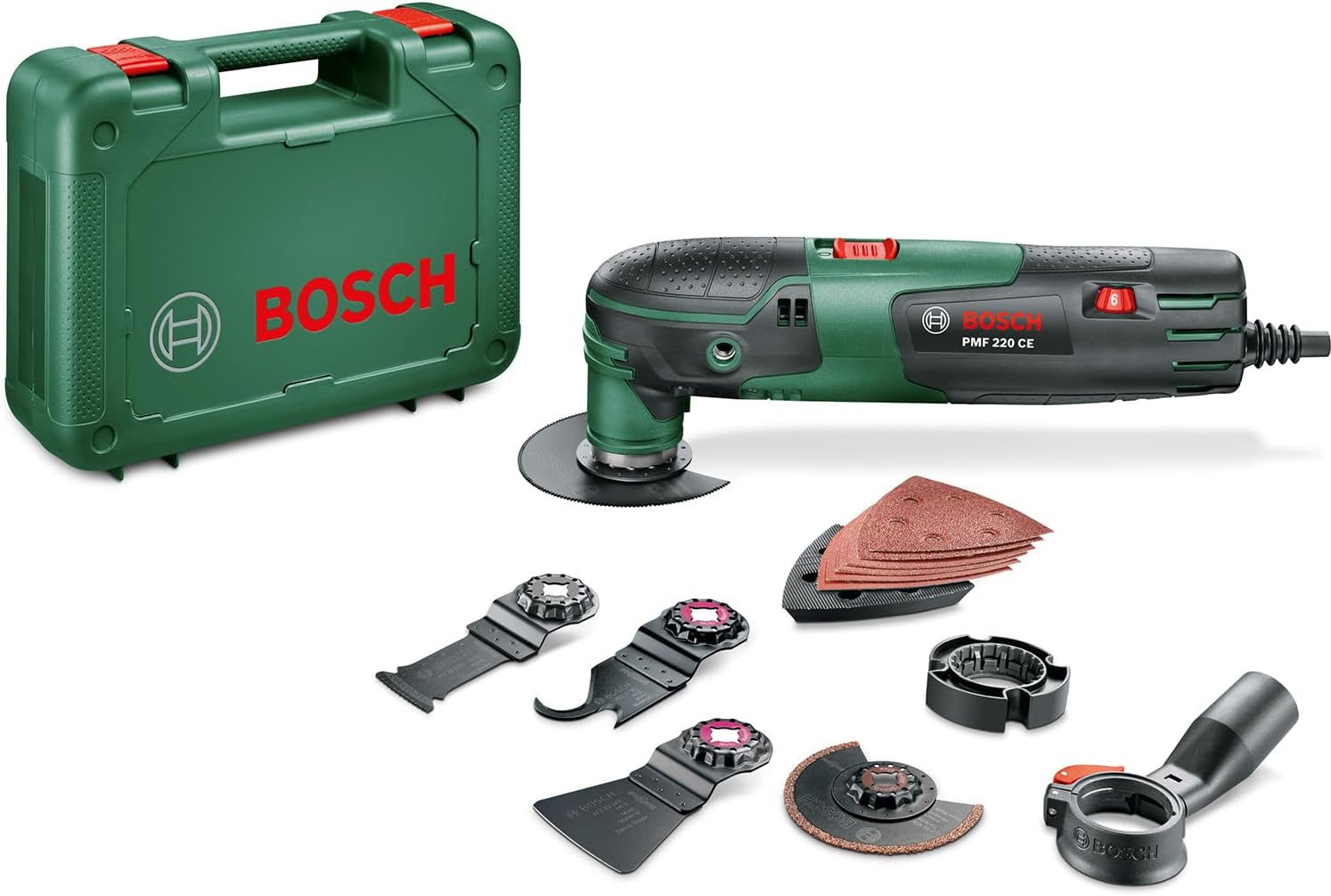 Bosch Ensemble d'outils multifonctions PMF 220 CE, 220 watts, Vert/Noir/Rouge, en étui