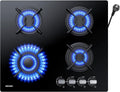 WEHIMO Plaque de Cuisson Gaz 4 Feuxs, Plaque Gaz 4 Feuxs Encastrable, Verre Noir, Table de Cuisson 60cm, 7800W, Grille Fonte
