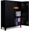 Armoire basse ESTER 2 portes métal noir design industriel – IDMarket