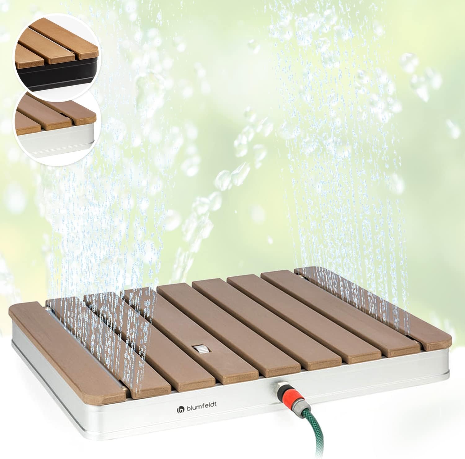 blumfeldt, Douche Exterieur Piscine, Pomme de Douche Réglable, Douche Jardin de 4M, Marron/Argent, Douches de Jardin Portable