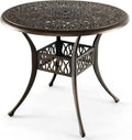 Table de Jardin Ronde Ø 90 cm, Table Bistro Ronde avec Trou de Parasol Ø 5 cm, Cadre en Aluminium Moulé – GIANTEX, Pieds Réglables, Style Antique