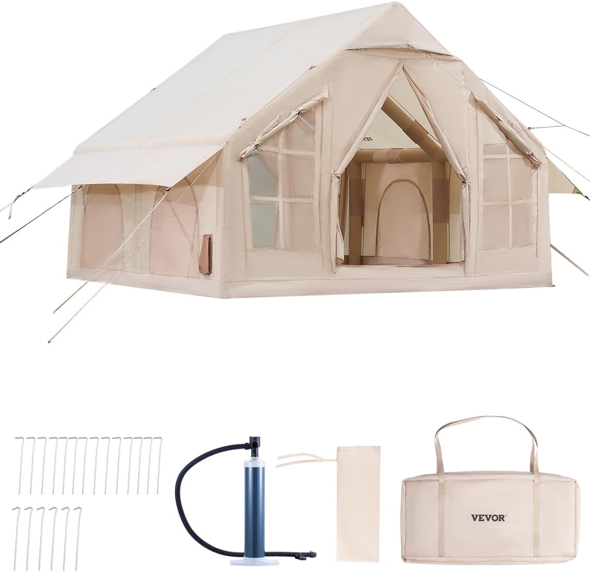 VEVOR 300D, Tente, Tente de Camping Gonflable Tente de Glamping 3 à 12 Personnes Oxford 300D Facile à Installer, Beige