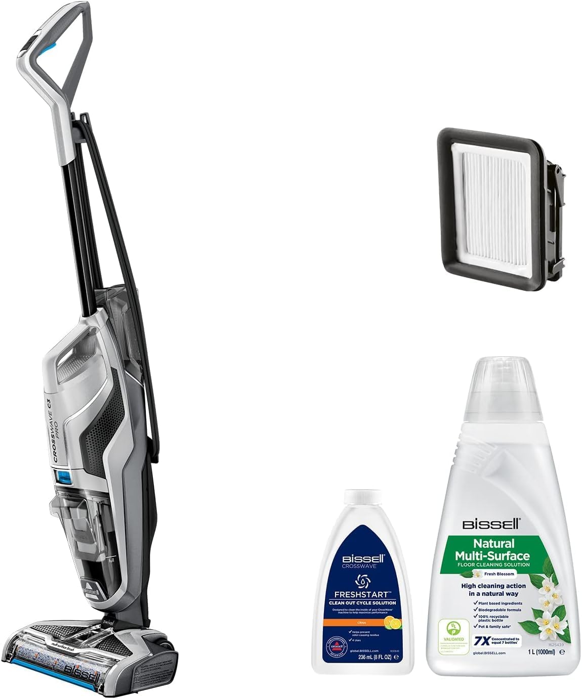 Bissell 3555N Aspirateur Balai Laveur à Câble, CrossWave C3 Pro, Nettoyeur 3en1 pour Multi-surfaces, Gris/Noir, 3555N, Aspire