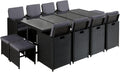 Bestmobilier, Salon de Jardin Encastrable Noir Fira, avec Housse de Protection, 12 Places, Noir/Gris, Coussins Déhoussables Gris